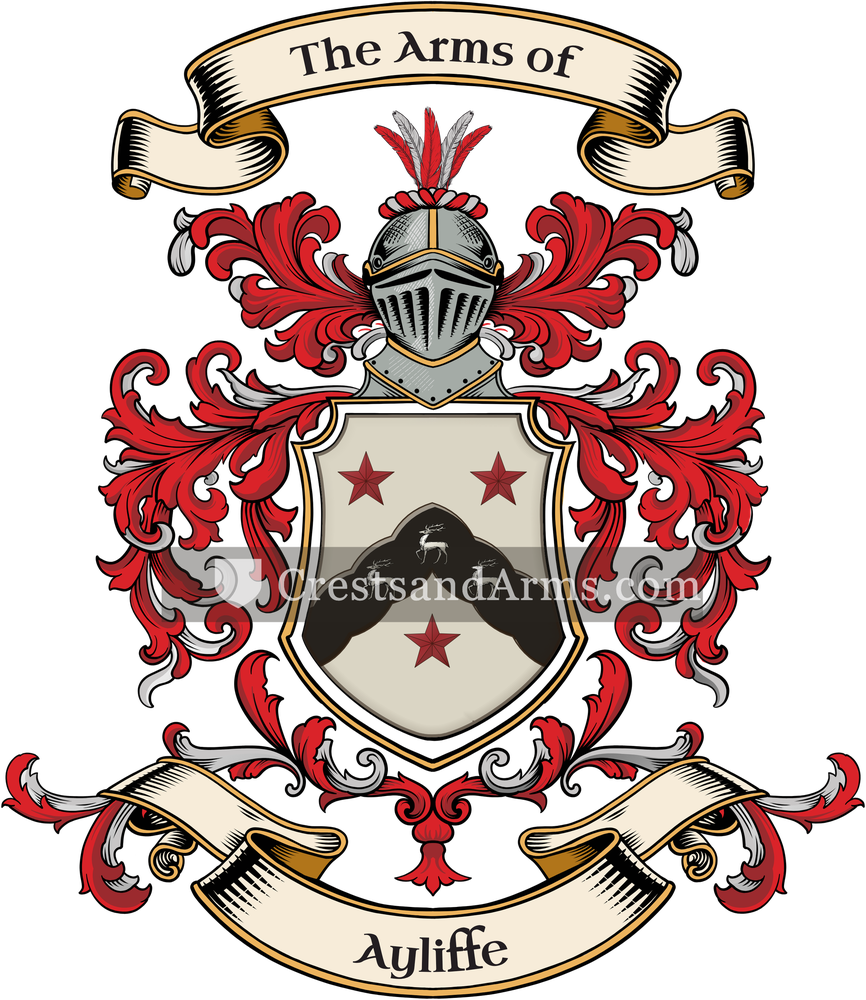 The Ayliffe coat of arms, drawn from the recorded blazon