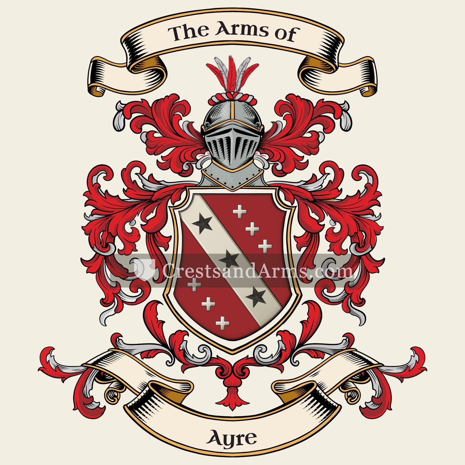 The Ayre coat of arms, drawn from the recorded blazon