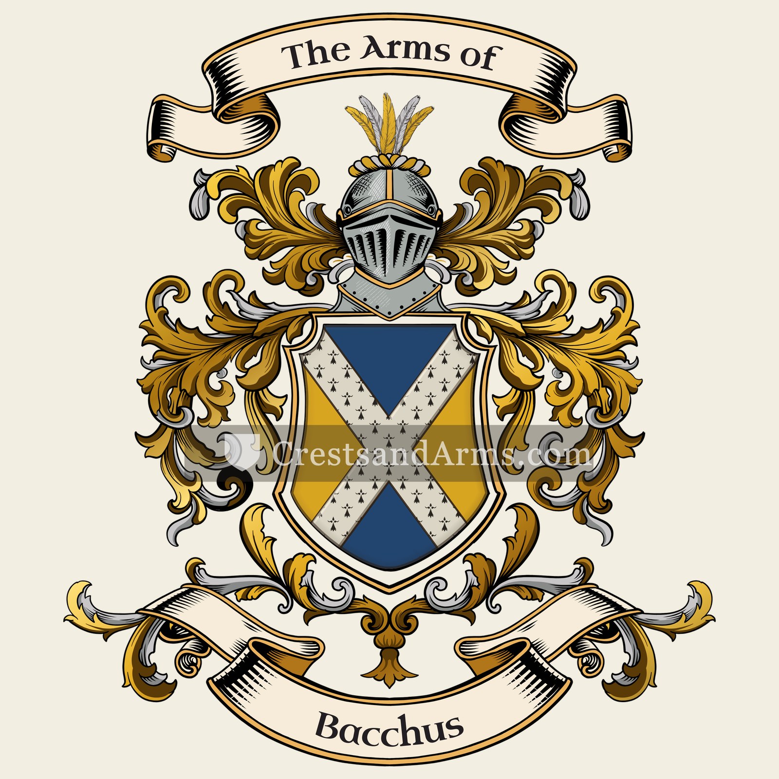 The Bacchus coat of arms, drawn from the recorded blazon