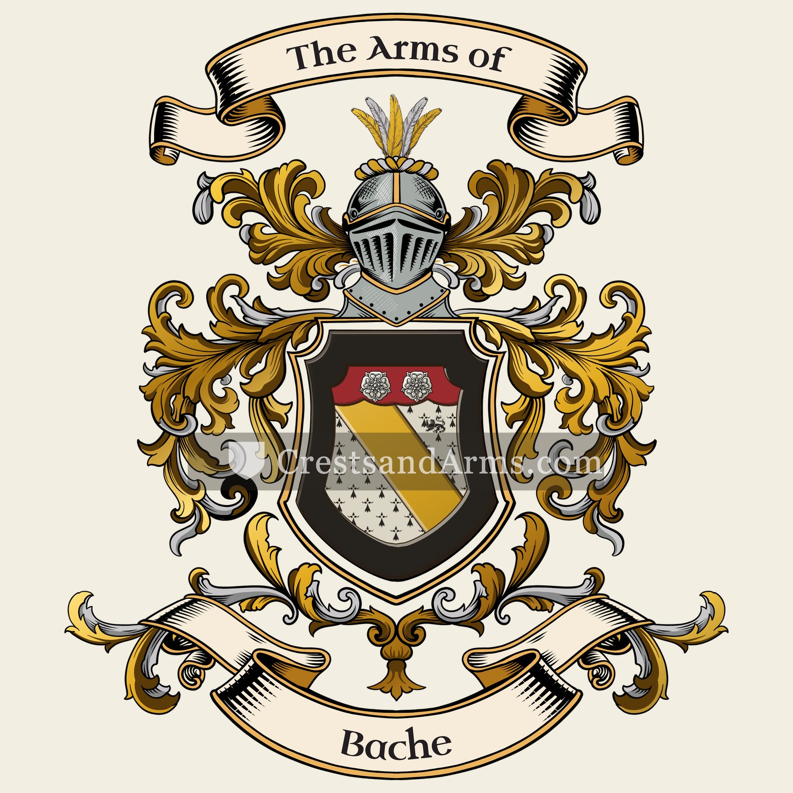 The Bache coat of arms, drawn from the recorded blazon