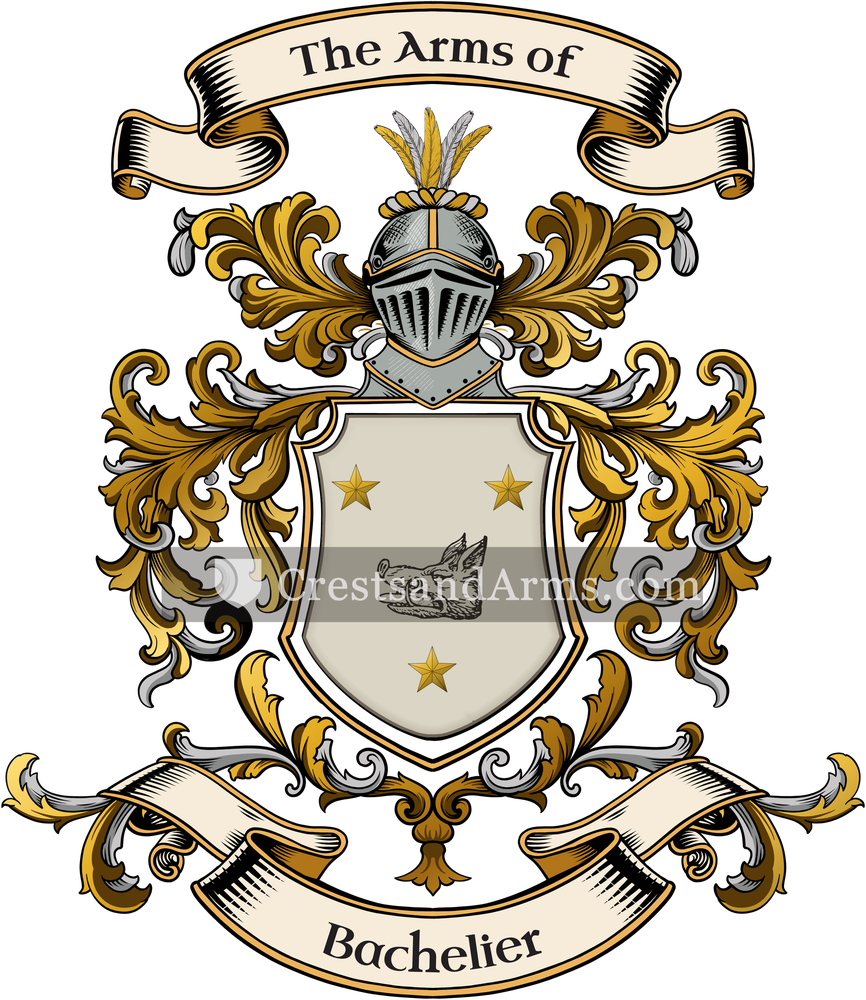 The Bachelier coat of arms, drawn from the recorded blazon