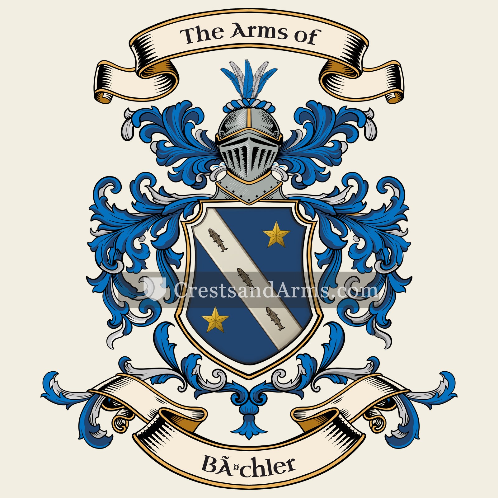 The Bächler coat of arms, drawn from the recorded blazon