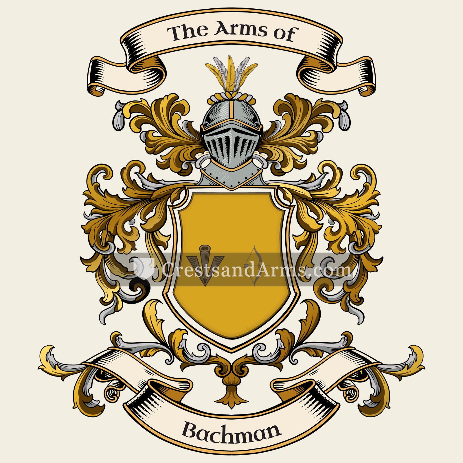 The Bachman coat of arms, drawn from the recorded blazon