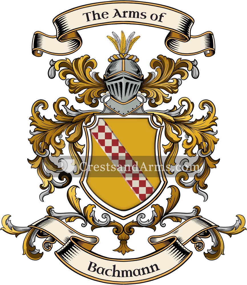 The Bachmann coat of arms, drawn from the recorded blazon