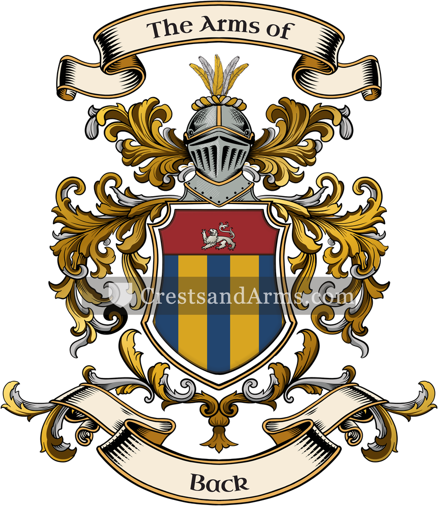 The Back coat of arms, drawn from the recorded blazon