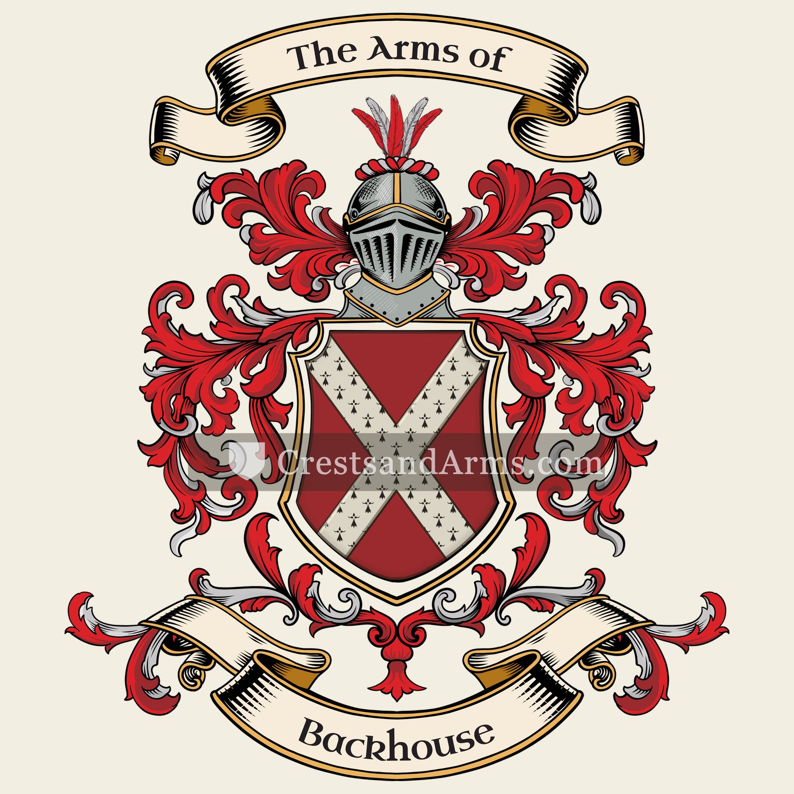 The Backhouse coat of arms, drawn from the recorded blazon