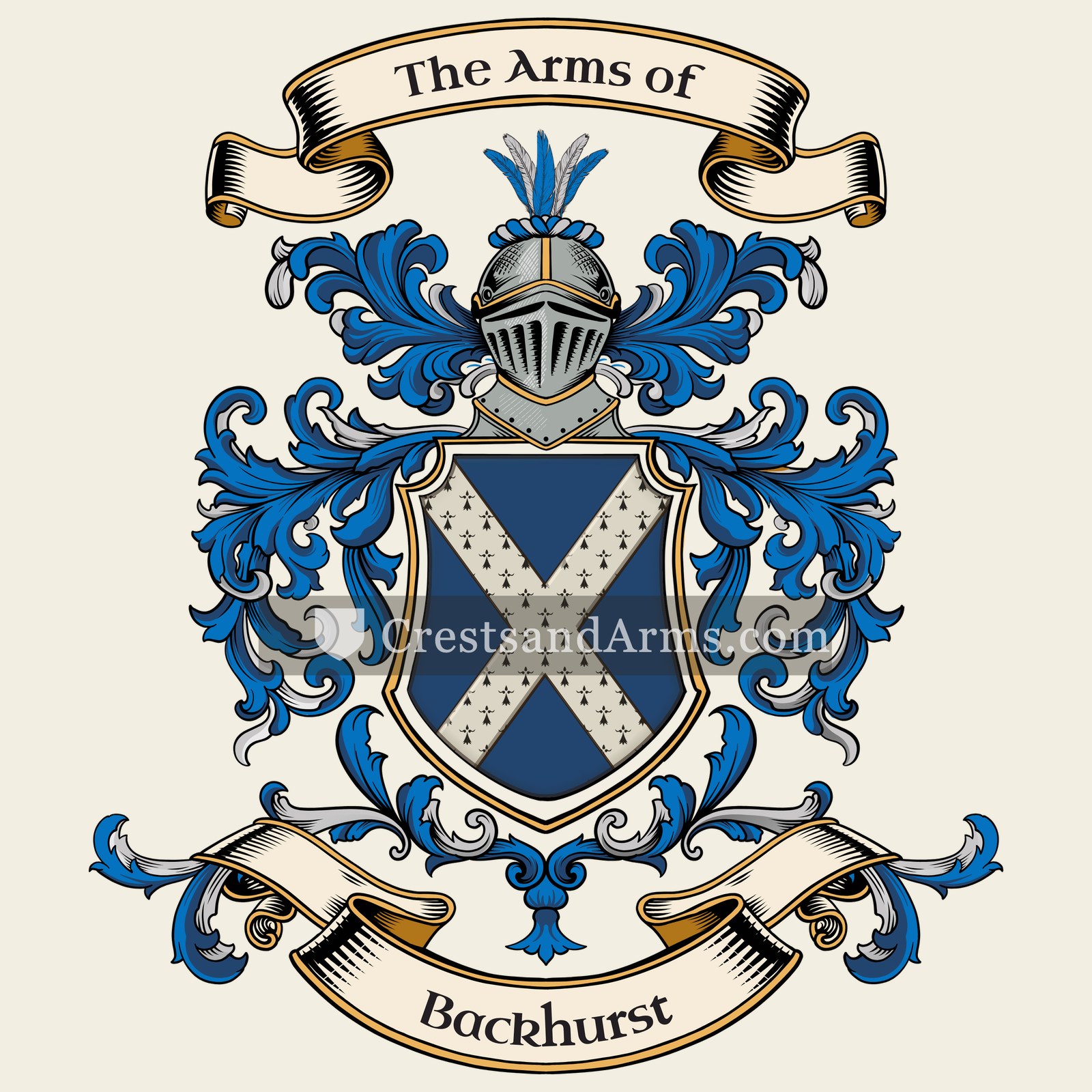 The Backhurst coat of arms, drawn from the recorded blazon