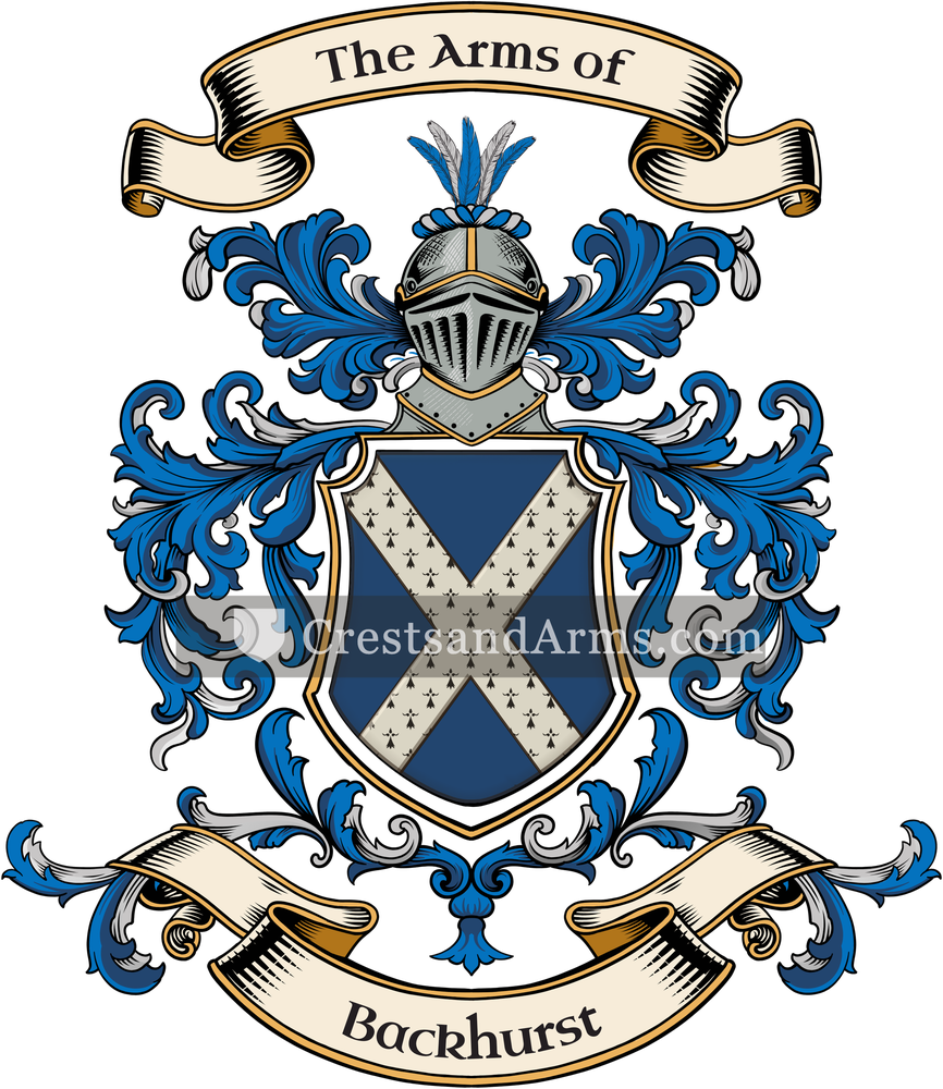 The Backhurst coat of arms, drawn from the recorded blazon