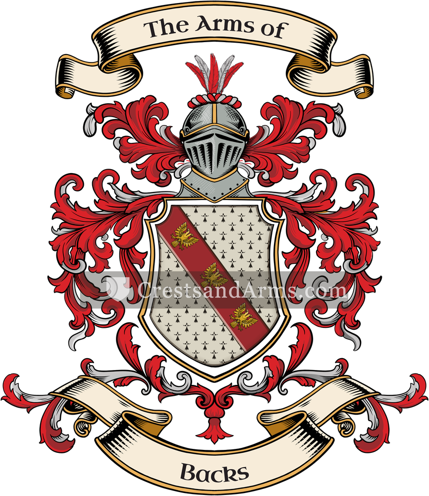 The Backs coat of arms, drawn from the recorded blazon