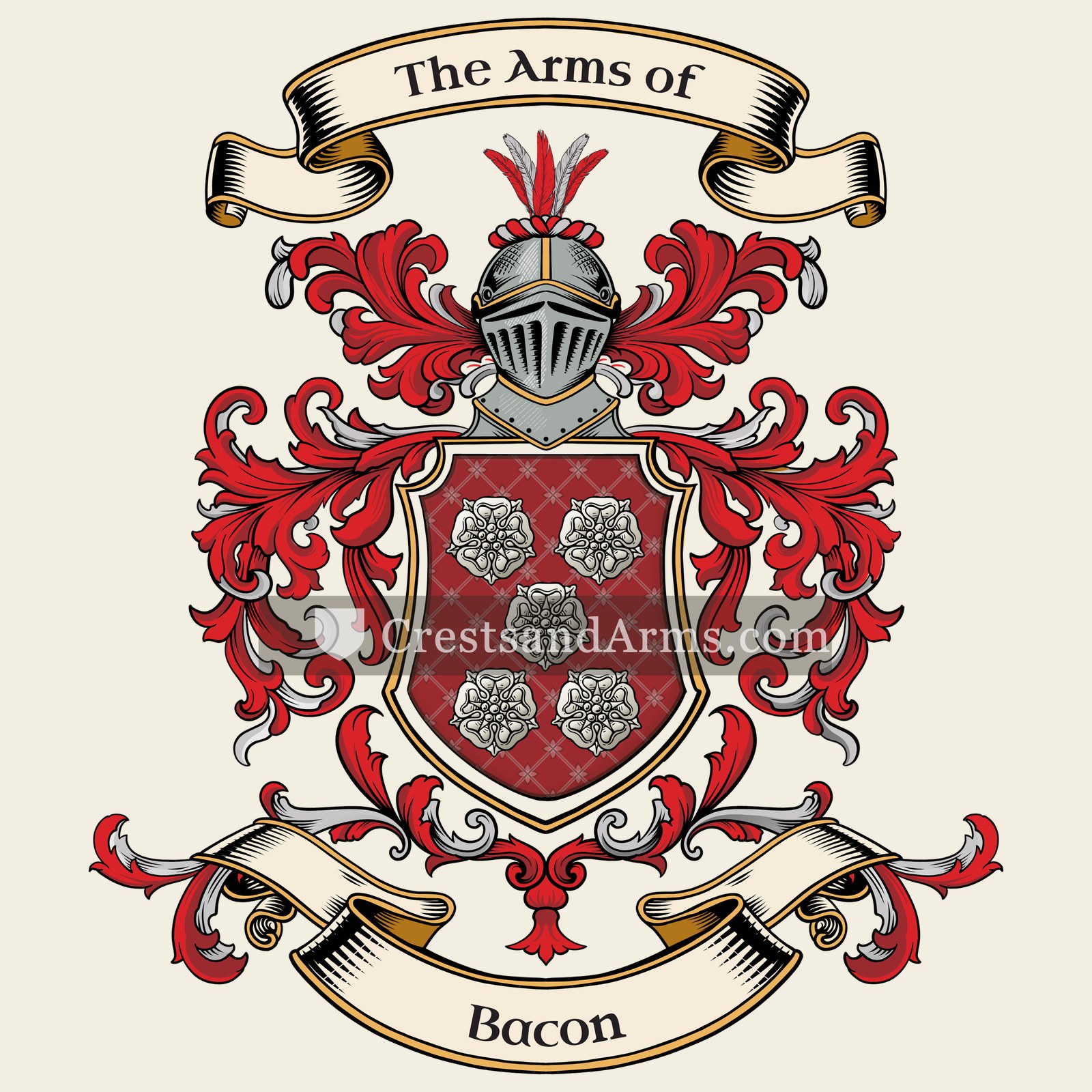 The Bacon coat of arms, drawn from the recorded blazon