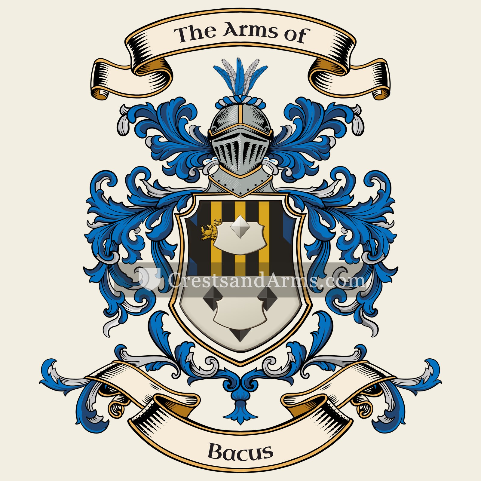 The Bacus coat of arms, drawn from the recorded blazon