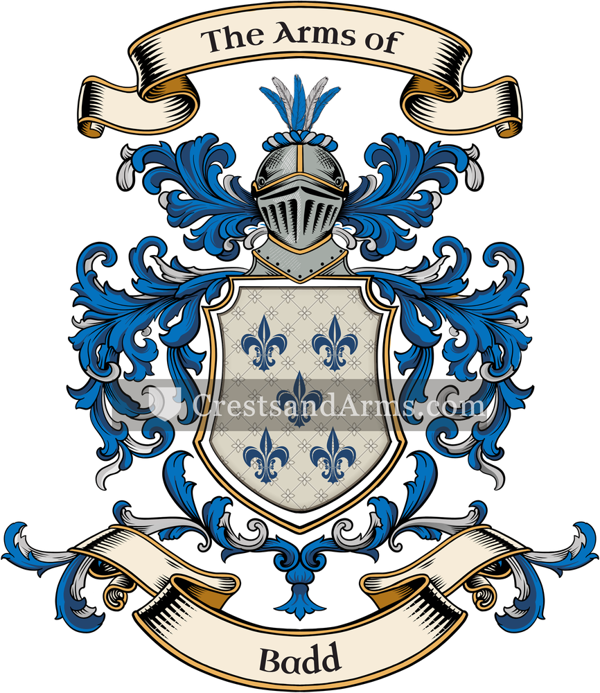 The Badd coat of arms, drawn from the recorded blazon