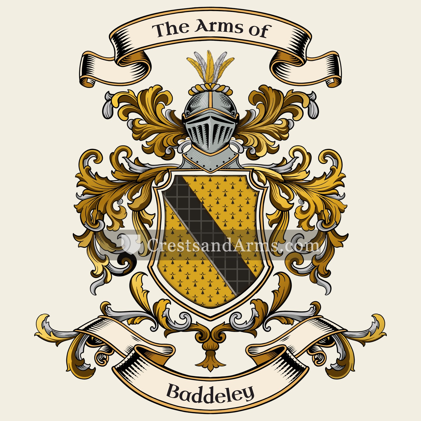 The Baddeley coat of arms, drawn from the recorded blazon