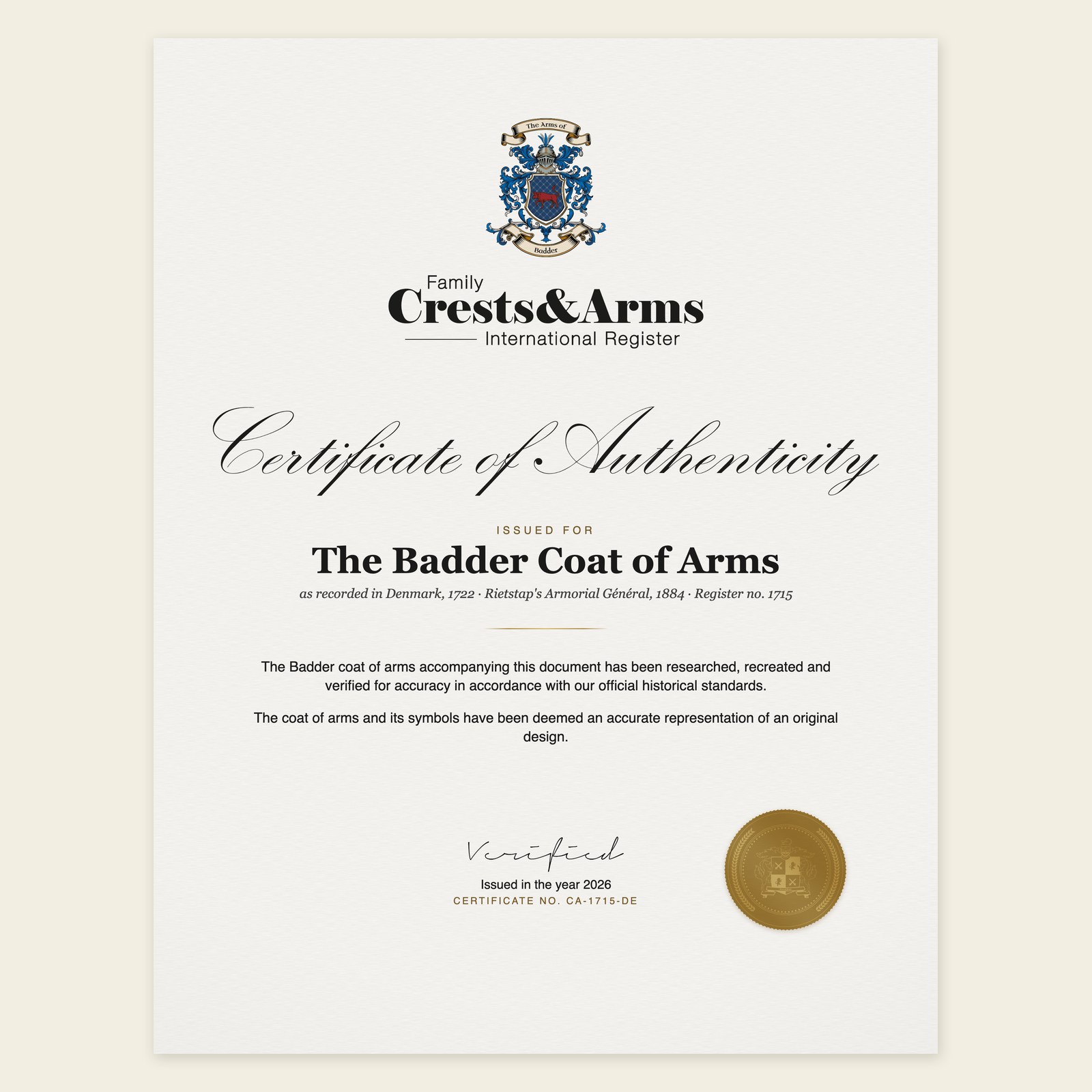 Certificate of authenticity