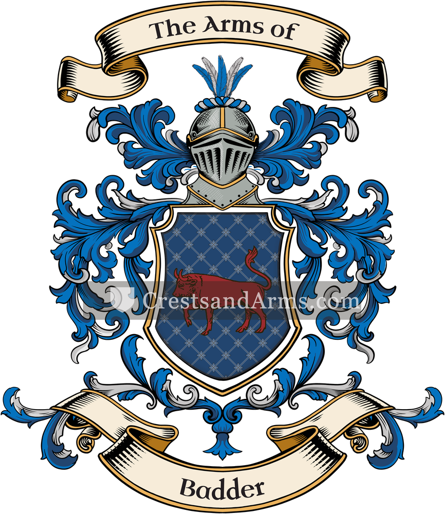 The Badder coat of arms, drawn from the recorded blazon