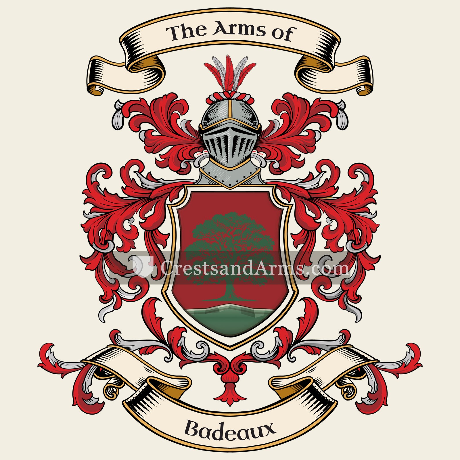 The Badeaux coat of arms, drawn from the recorded blazon