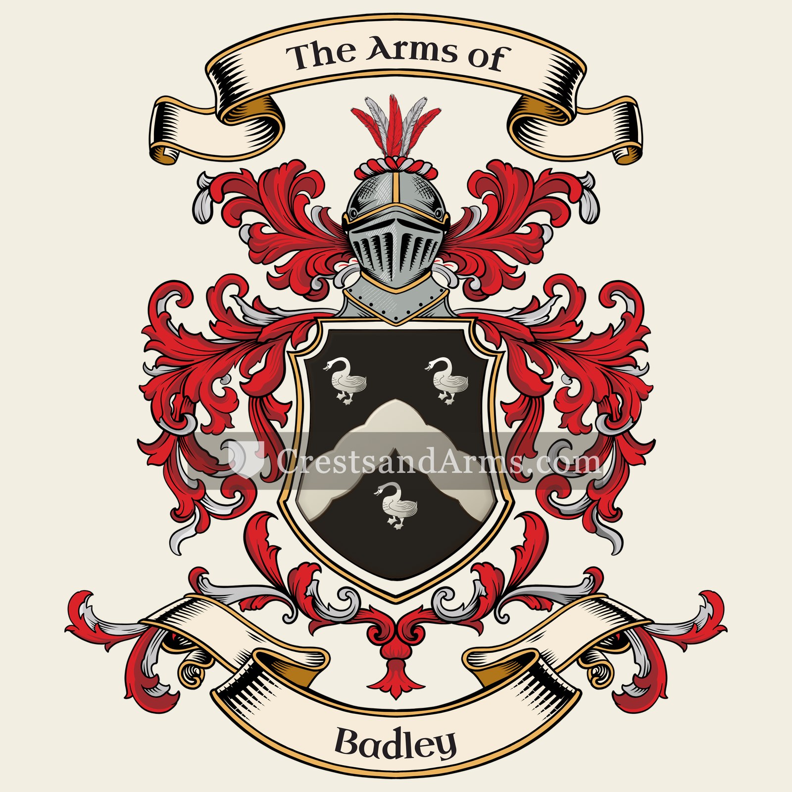 The Badley coat of arms, drawn from the recorded blazon