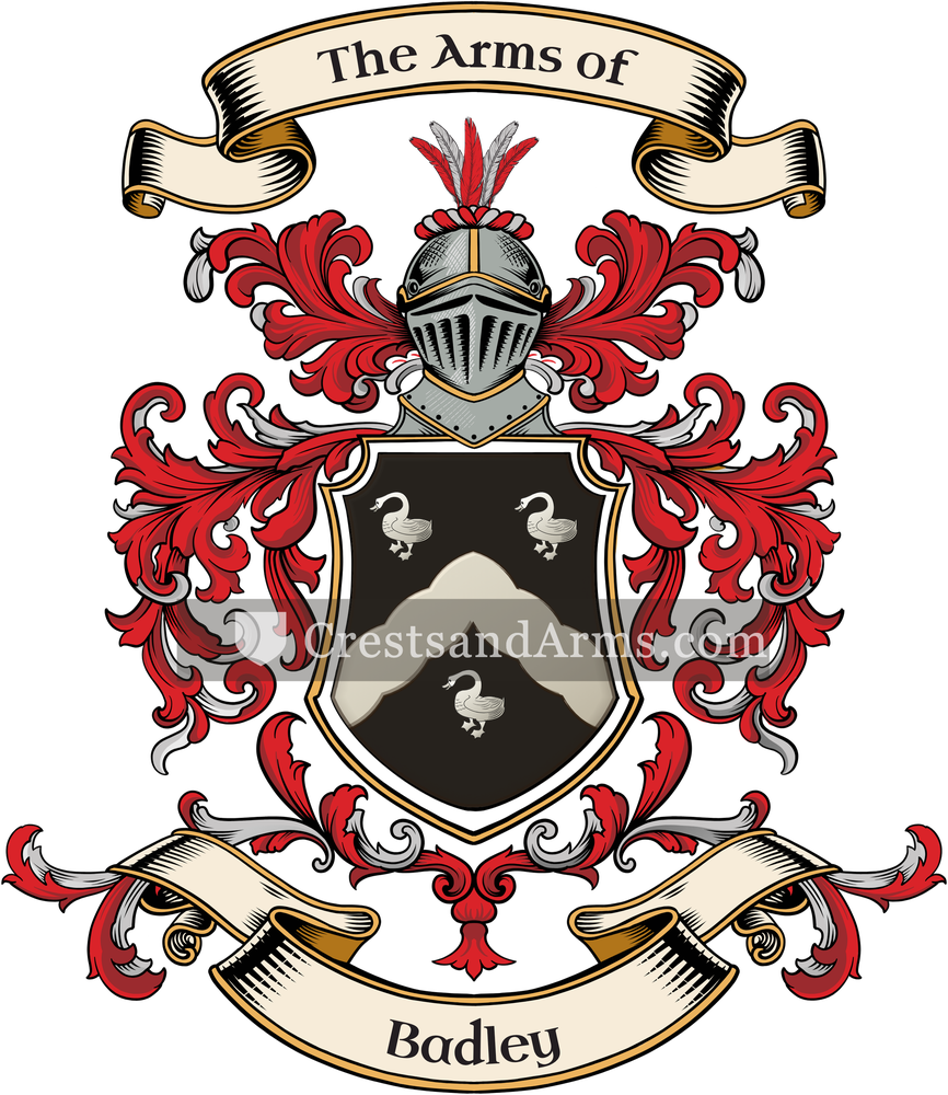 The Badley coat of arms, drawn from the recorded blazon