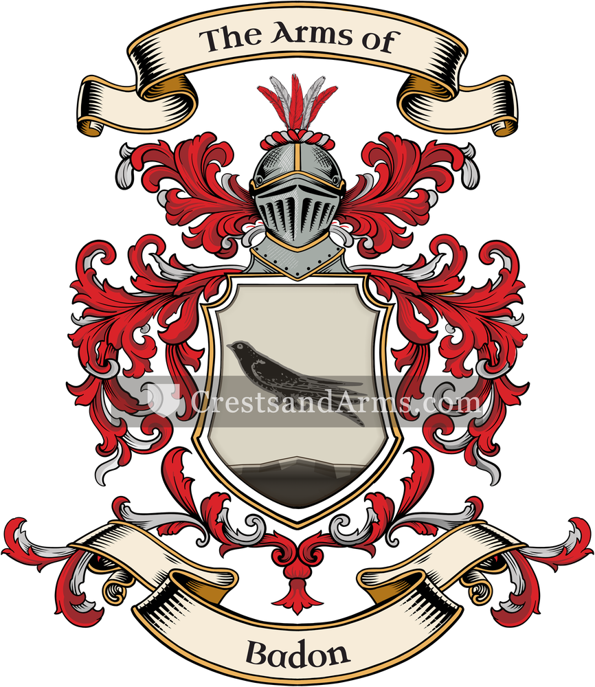 The Badon coat of arms, drawn from the recorded blazon