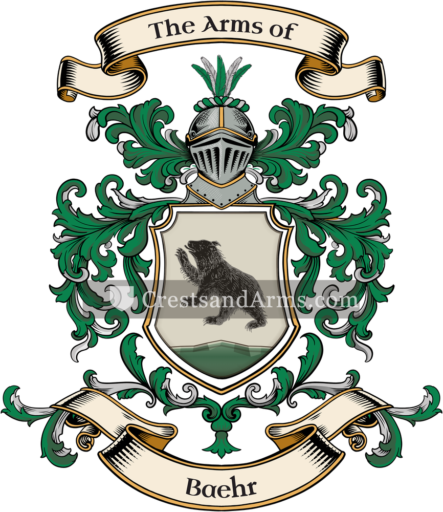 The Baehr coat of arms, drawn from the recorded blazon