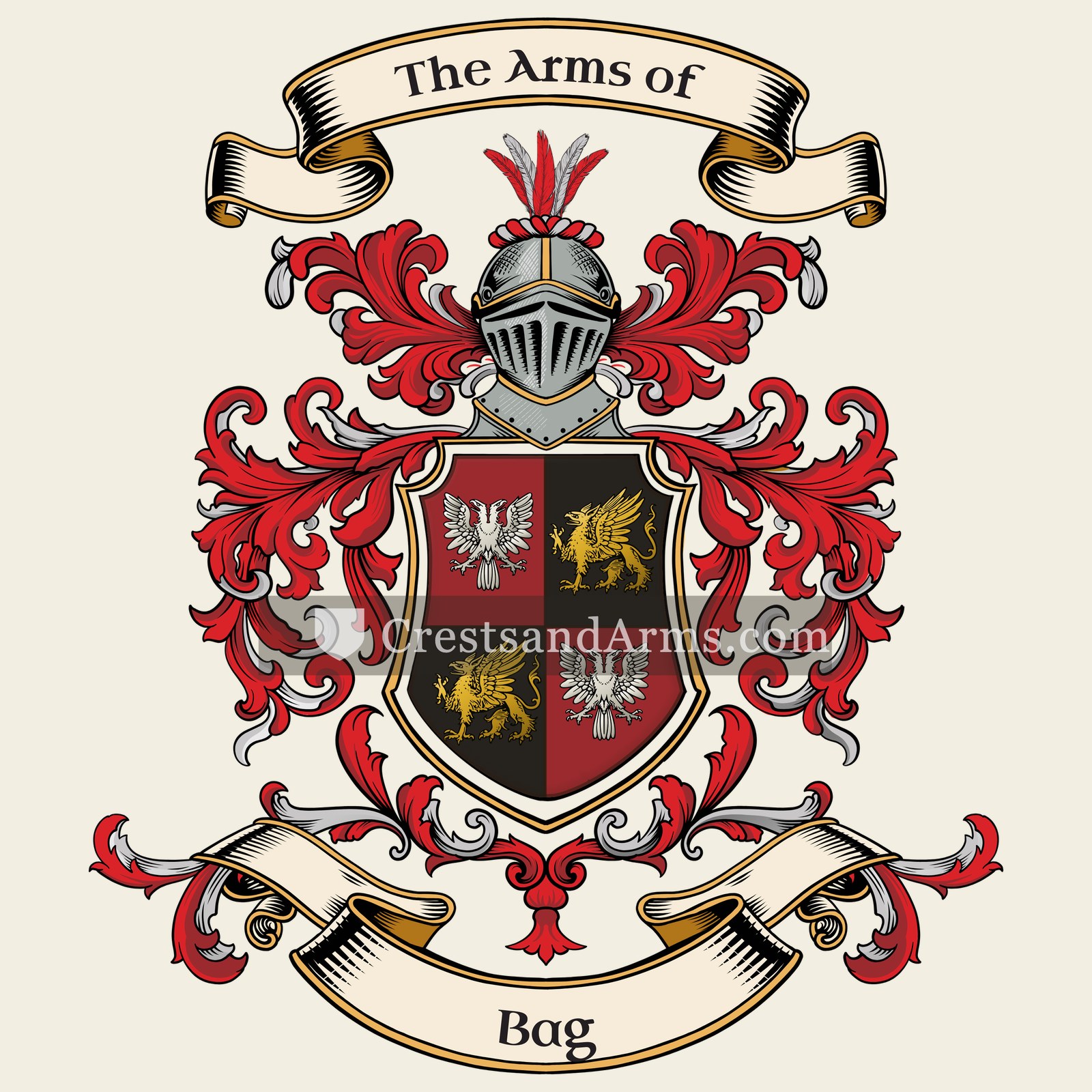 The Bag coat of arms, drawn from the recorded blazon