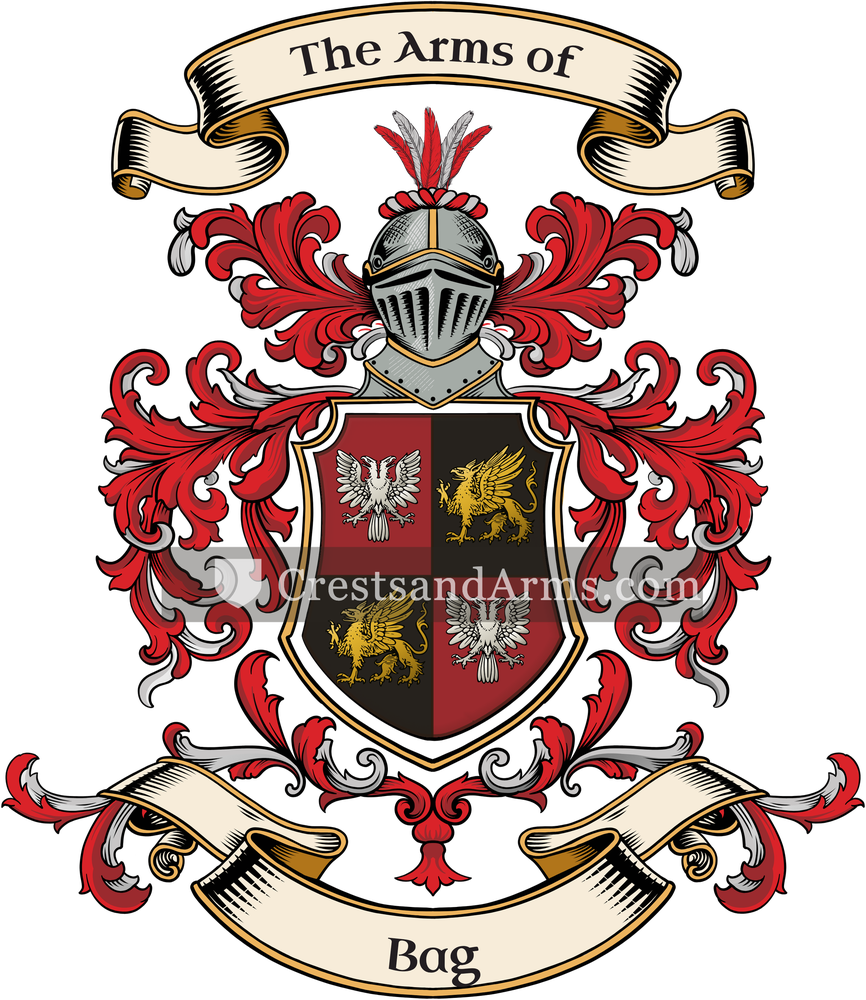 The Bag coat of arms, drawn from the recorded blazon