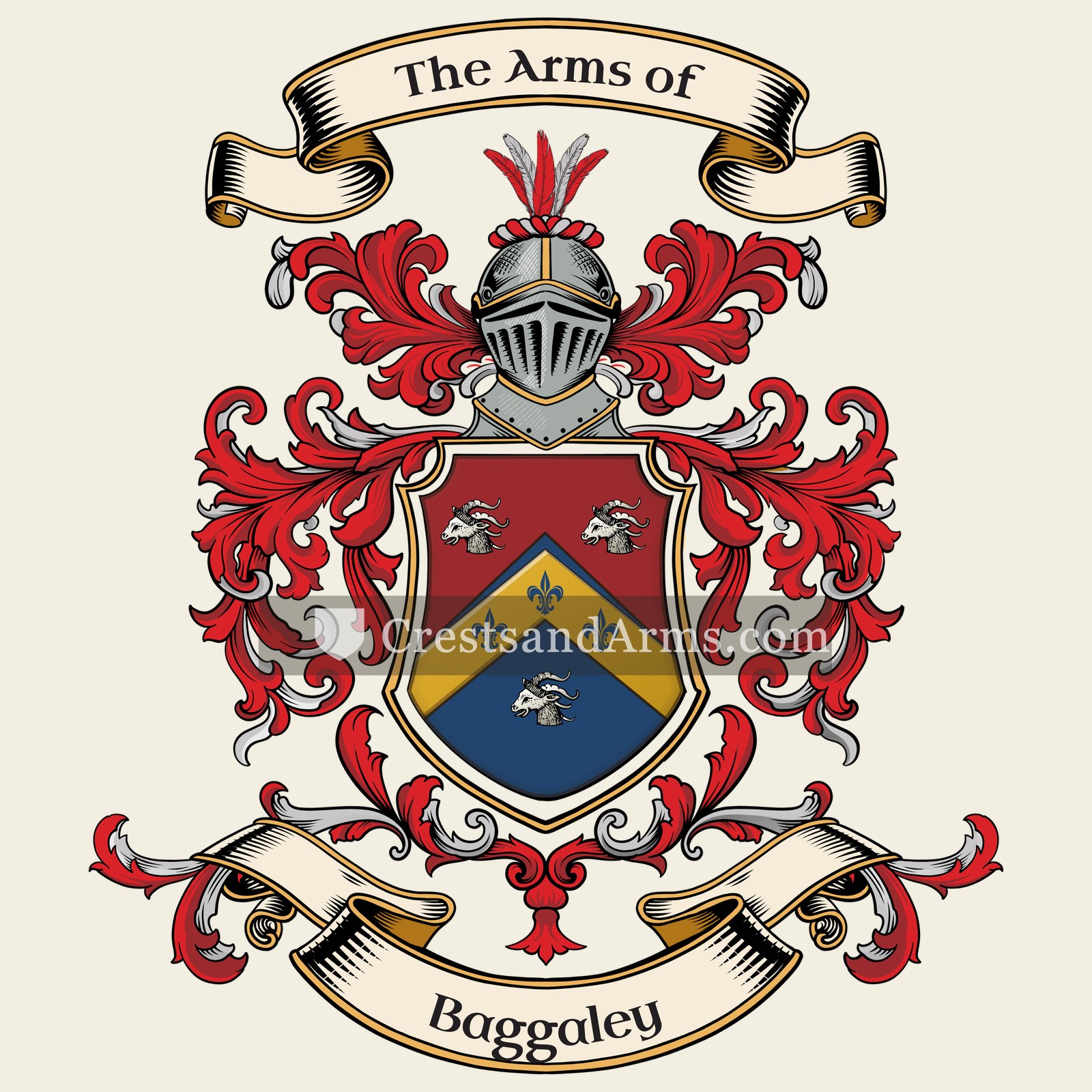 The Baggaley coat of arms, drawn from the recorded blazon