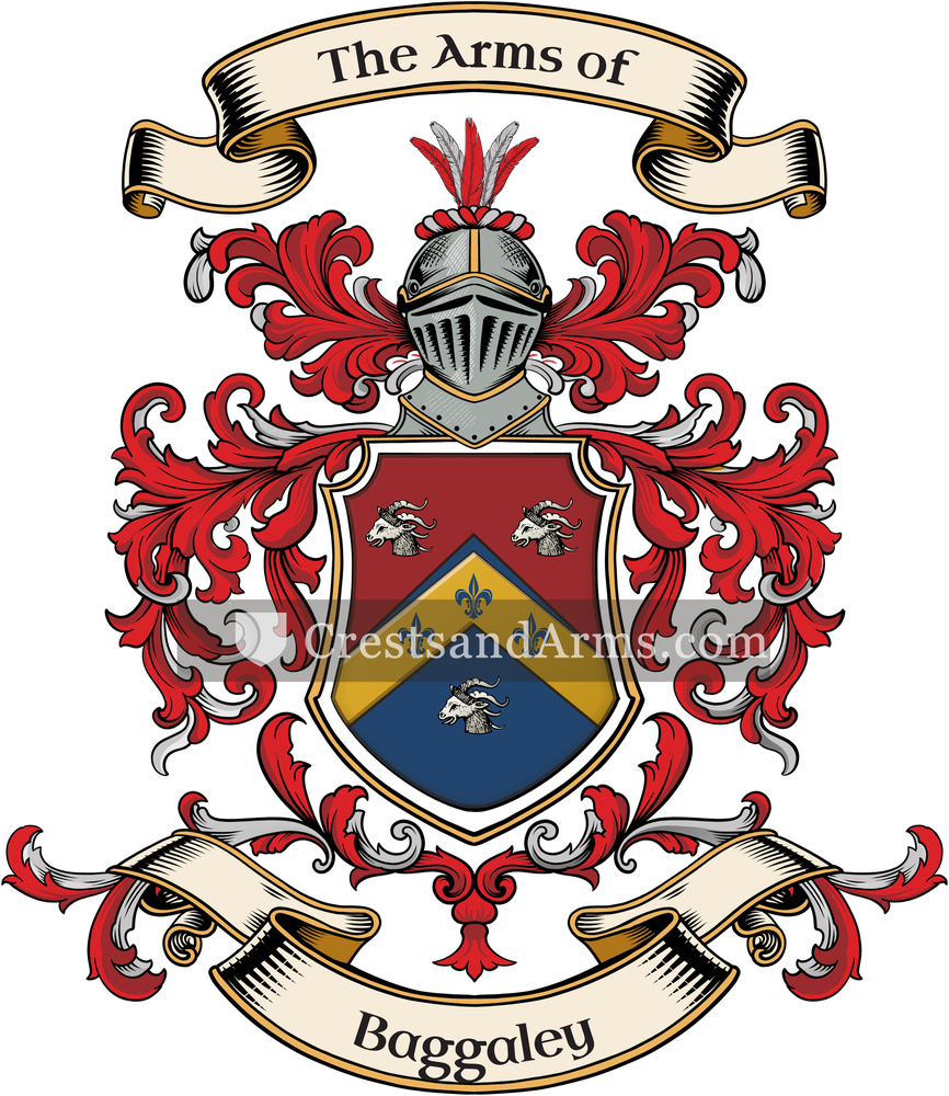 The Baggaley coat of arms, drawn from the recorded blazon