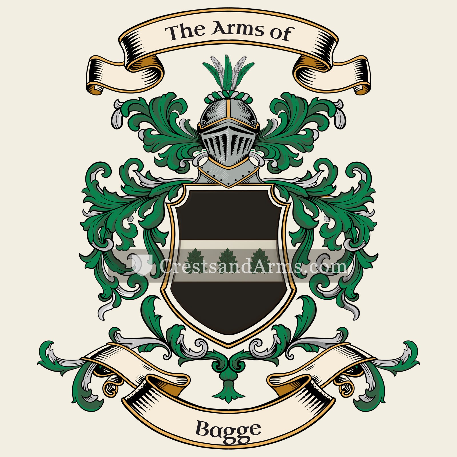 The Bagge coat of arms, drawn from the recorded blazon