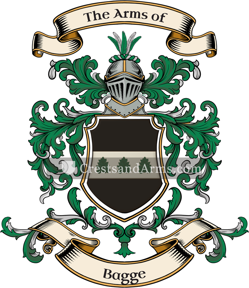 The Bagge coat of arms, drawn from the recorded blazon