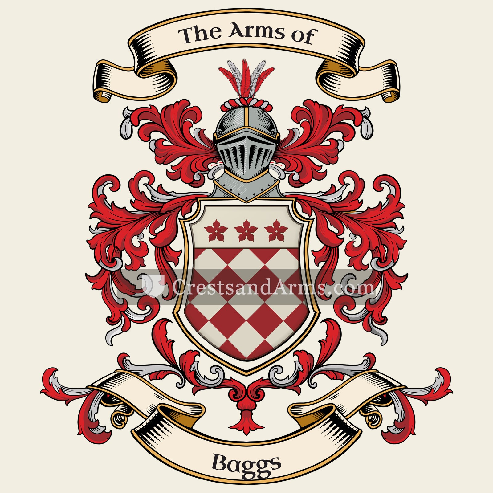 The Baggs coat of arms, drawn from the recorded blazon