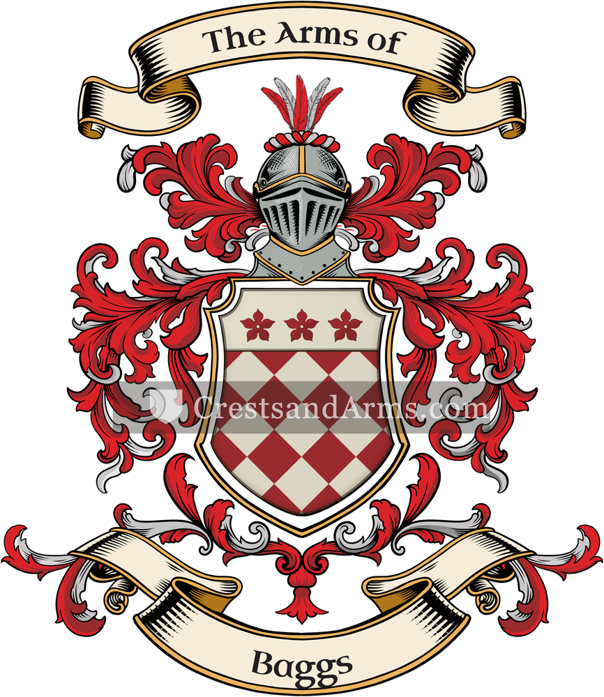 The Baggs coat of arms, drawn from the recorded blazon