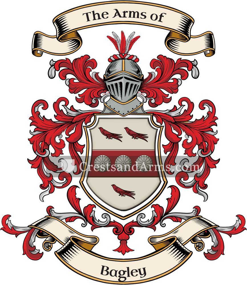 The Bagley coat of arms, drawn from the recorded blazon