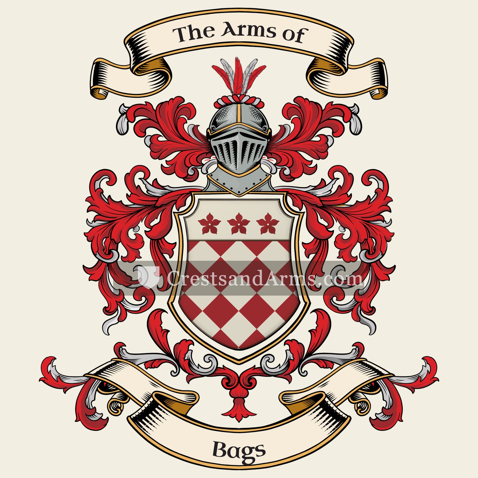 The Bags coat of arms, drawn from the recorded blazon