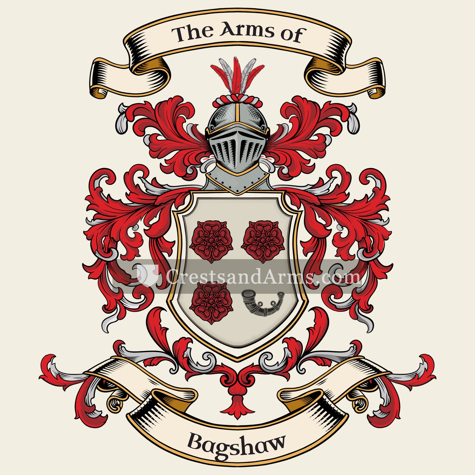 The Bagshaw coat of arms, drawn from the recorded blazon