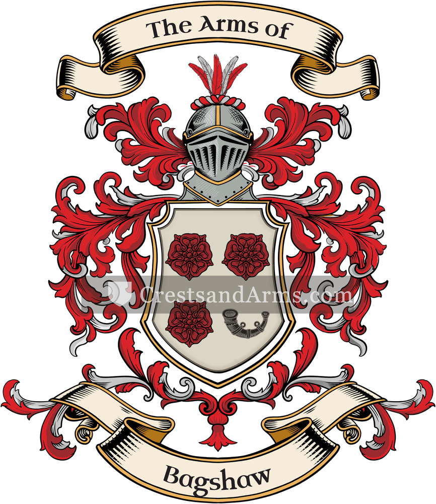 The Bagshaw coat of arms, drawn from the recorded blazon