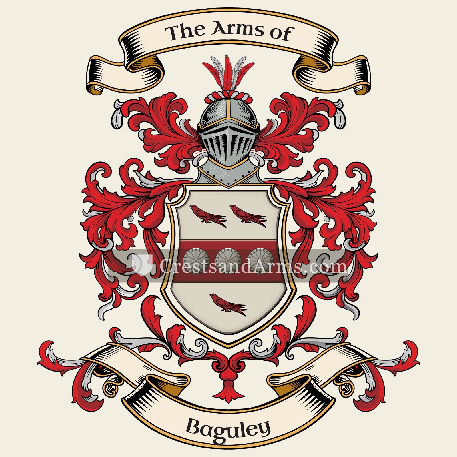 The Baguley coat of arms, drawn from the recorded blazon