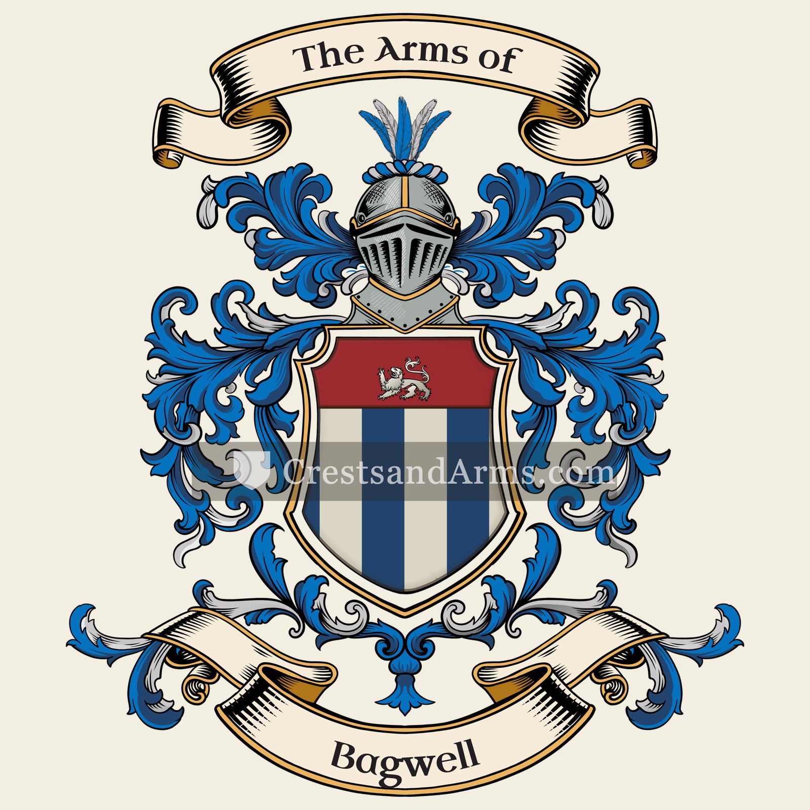 The Bagwell coat of arms, drawn from the recorded blazon
