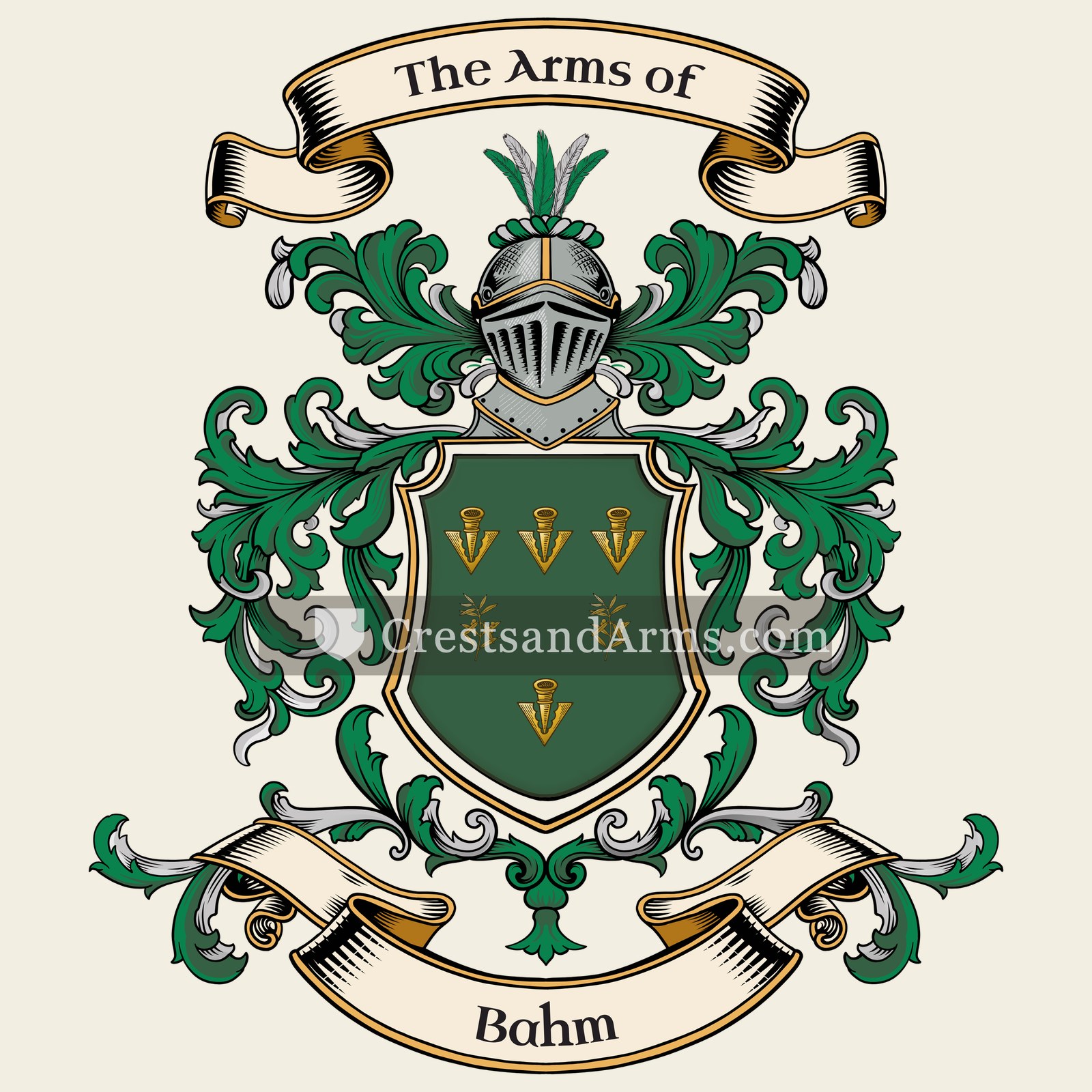 The Bahm coat of arms, drawn from the recorded blazon