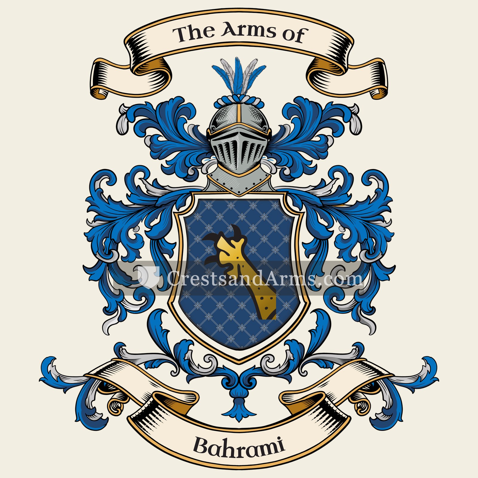 The Bahrami coat of arms, drawn from the recorded blazon