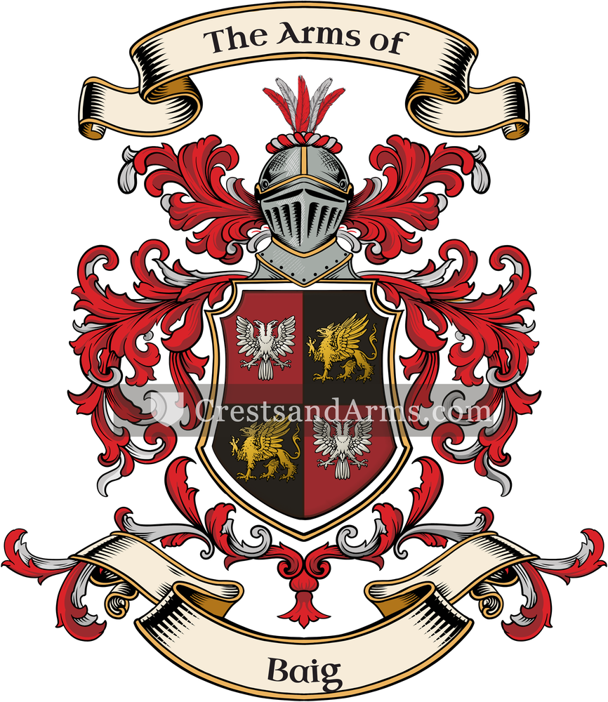 The Baig coat of arms, drawn from the recorded blazon
