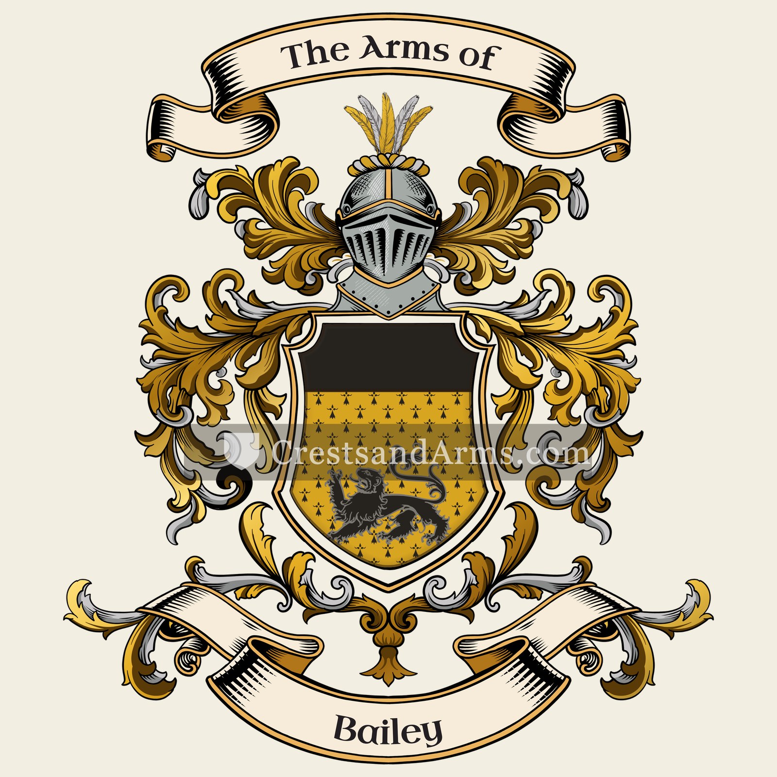 The Bailey coat of arms, drawn from the recorded blazon