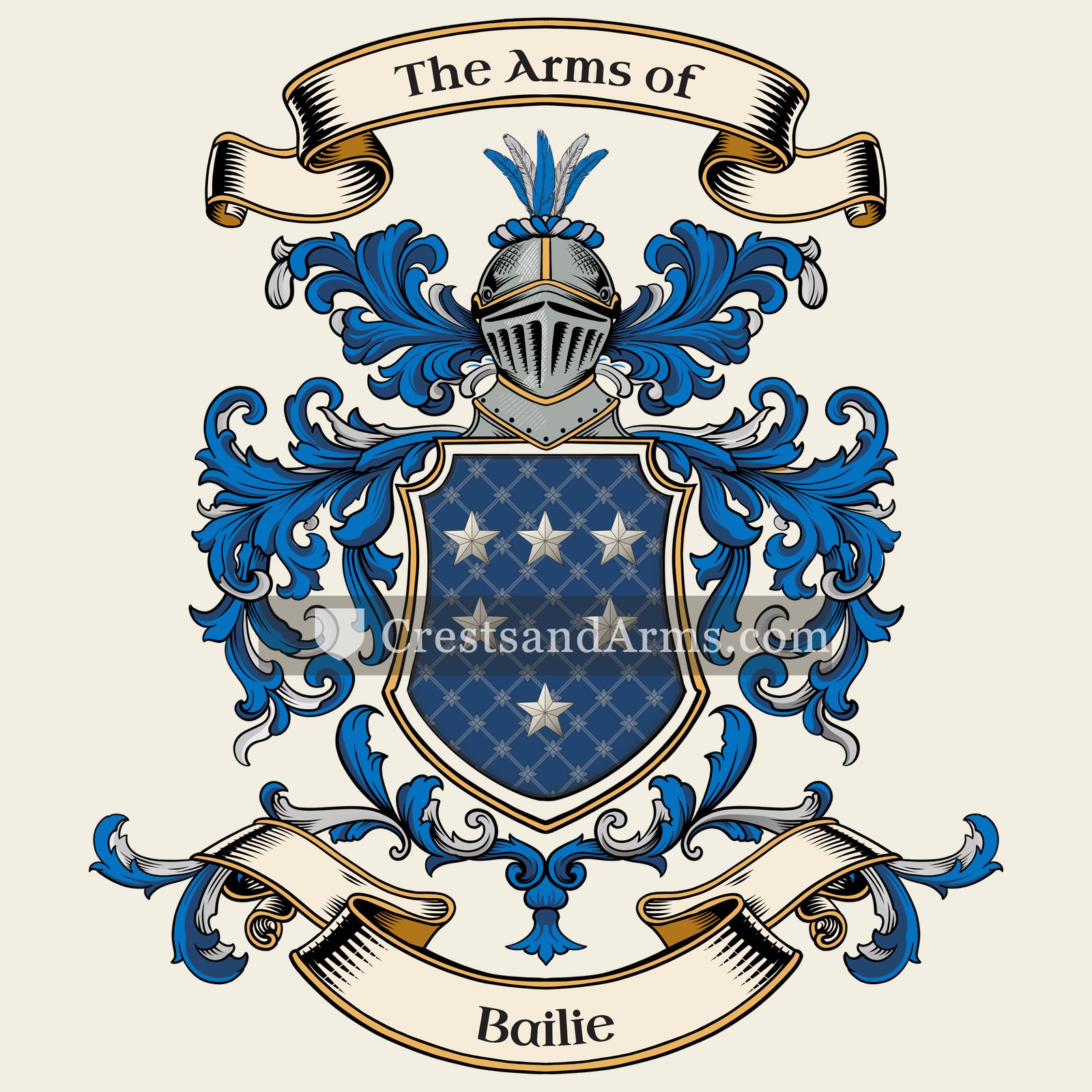 The Bailie coat of arms, drawn from the recorded blazon
