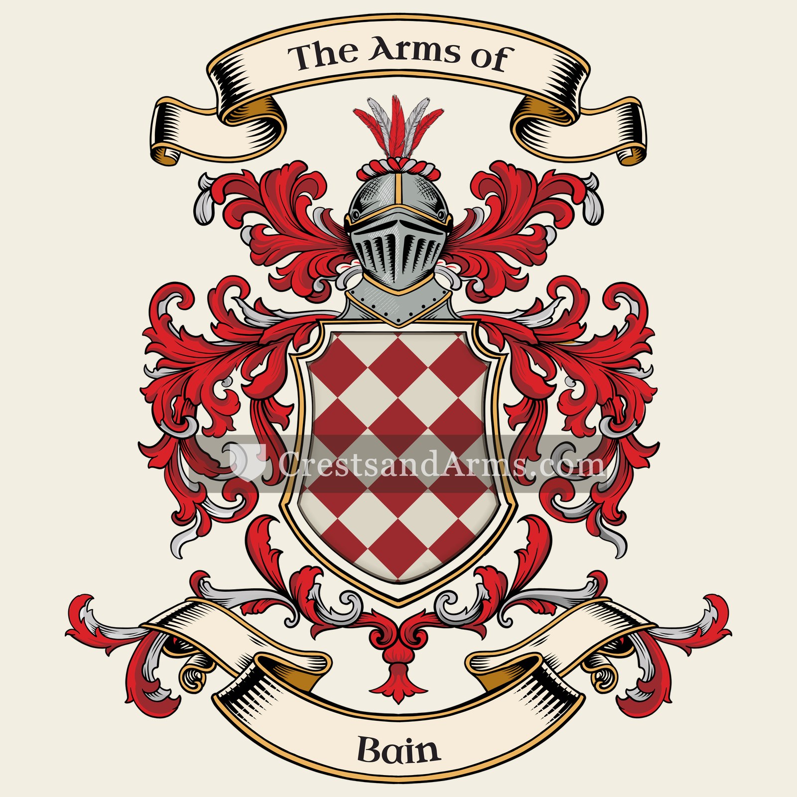 The Bain coat of arms, drawn from the recorded blazon