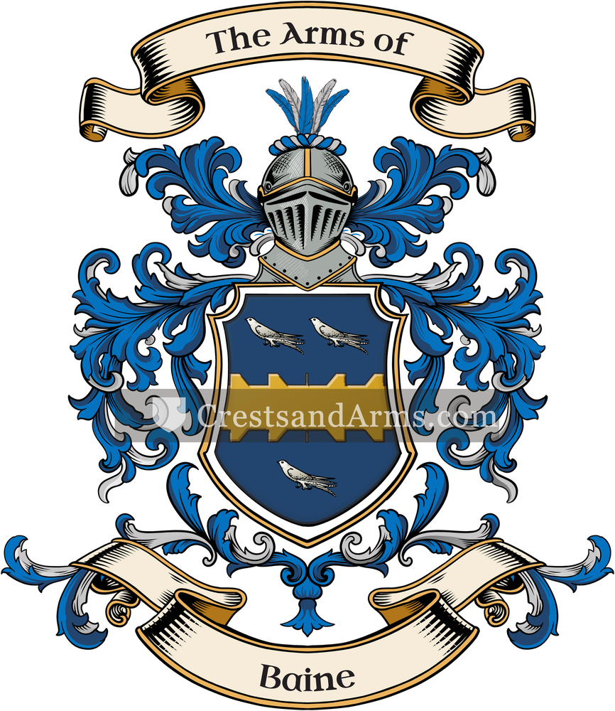 The Baine coat of arms, drawn from the recorded blazon