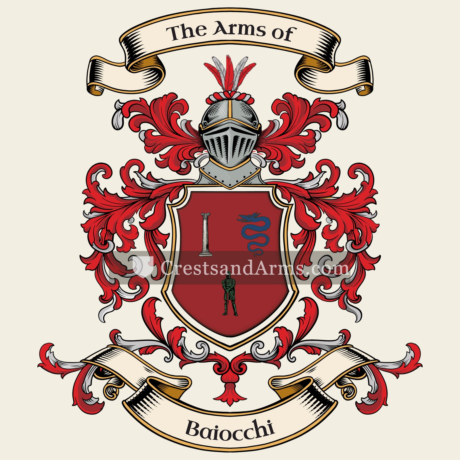 The Baiocchi coat of arms, drawn from the recorded blazon