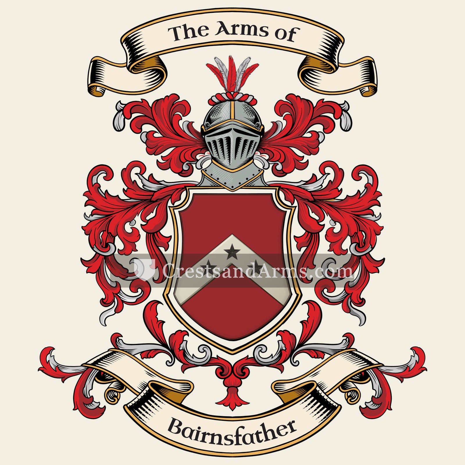 The Bairnsfather coat of arms, drawn from the recorded blazon