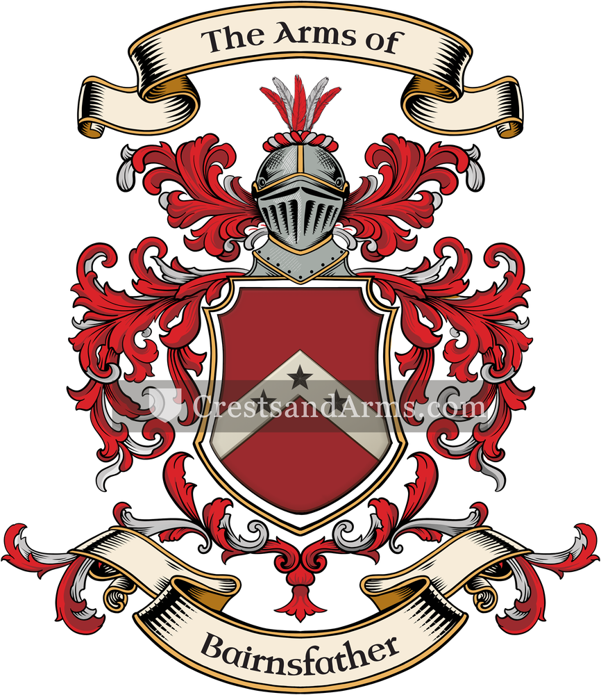 The Bairnsfather coat of arms, drawn from the recorded blazon