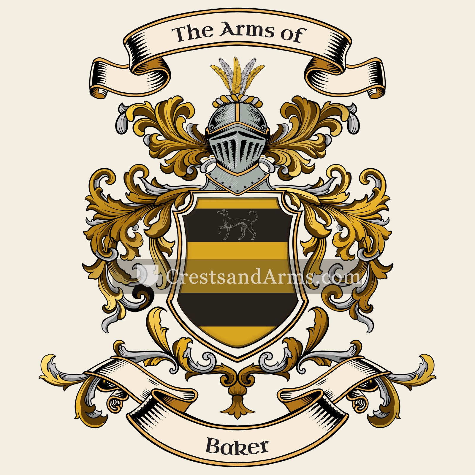 The Baker coat of arms, drawn from the recorded blazon