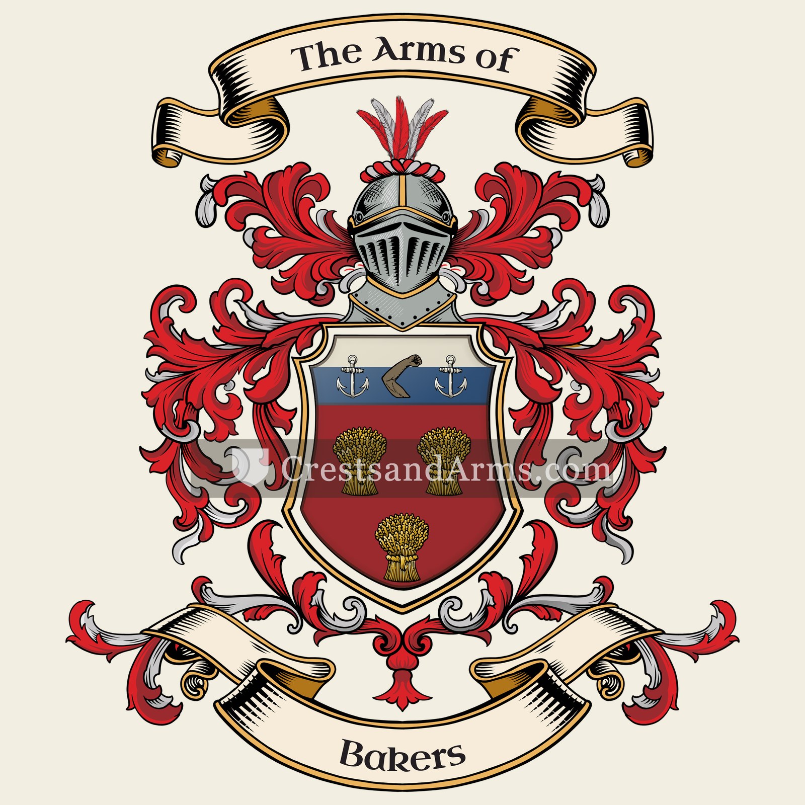 The Bakers coat of arms, drawn from the recorded blazon